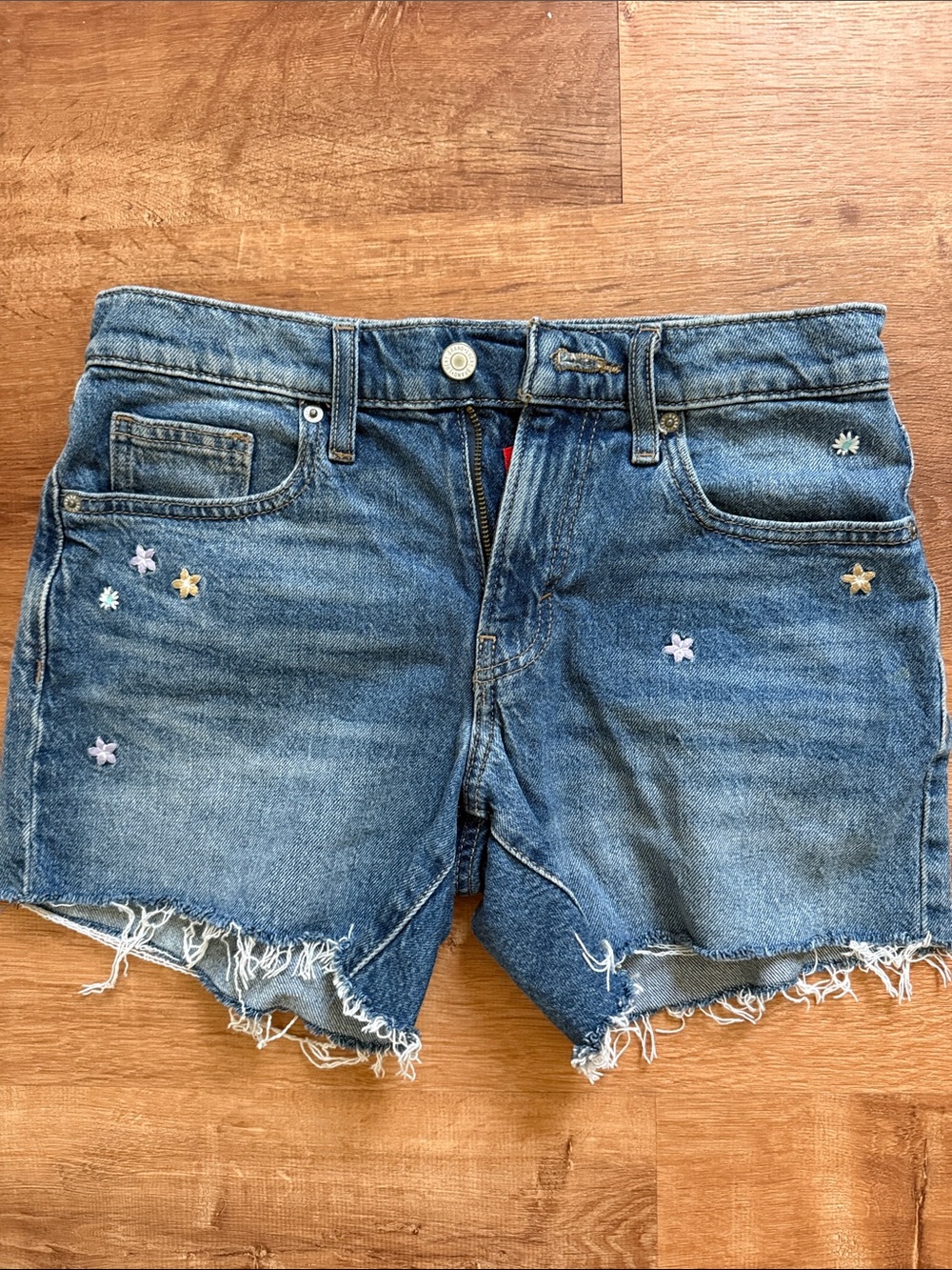 Lucky Brand Denim Cutoff Shorts with Pastel Flower Accents - Blue